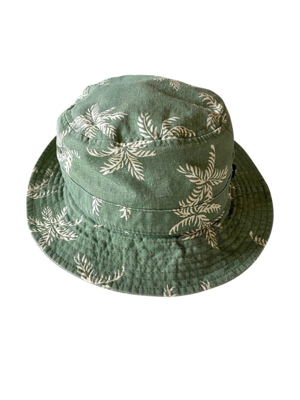Kooringal Bucket Hat Palm Valley Green and Cream Cotton Linen Crushable M/L